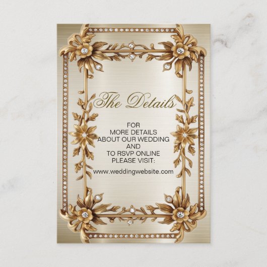 Wedding Gold Verziert Rectangle Dimond Blume Shiny Begleitkarte (Vorderseite)