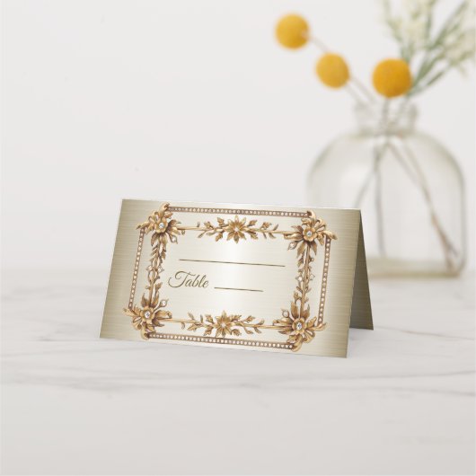 Wedding Gold Verziert Rectangle Dimond Blume Shiny Platzkarte (Vorderseite)