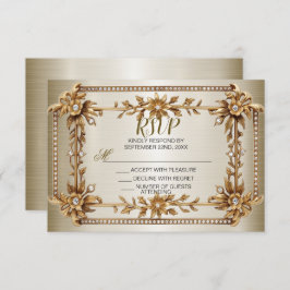 Wedding Gold Verziert Rectangle Dimond Blume Shiny RSVP Karte