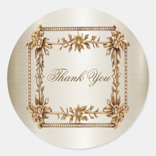 Wedding Gold Verziert Rectangle Dimond Blume Shiny Runder Aufkleber (Vorderseite)