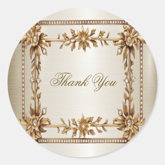 Wedding Gold Verziert Rectangle Dimond Blume Shiny Runder Aufkleber (Vorderseite)