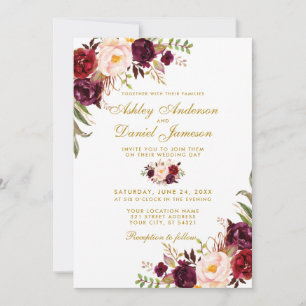 Wedding Gold Watercolor Burgundy Floral W Einladung