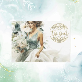 Wedding Gold Welcome Dusty Blue Eucalyptus Green Begleitkarte