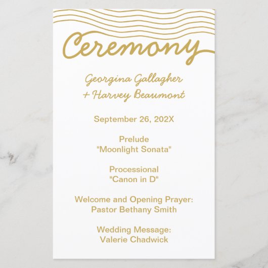 Wedding Gold White Wavy Lines Elegant Minimalistis (Vorderseite)