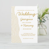 Wedding Gold White Wavy Lines Elegant Minimalistis Einladung (Stehend Vorderseite)