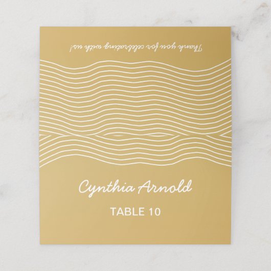 Wedding Gold White Wavy Lines Elegant Minimalistis Platzkarte (Außenseite Aufgefaltet)