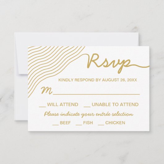 Wedding Gold White Wavy Lines Elegant Minimalistis RSVP Karte (Vorderseite)