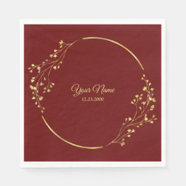 Wedding Golden Floral Geometric Wreath Red Party Serviette