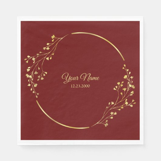Wedding Golden Floral Geometric Wreath Red Party Serviette (Vorderseite)