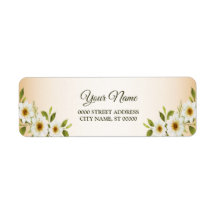 Wedding Golden White Floral Peach Return Address