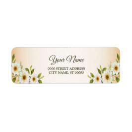 Wedding Golden White Floral Peach Return Address