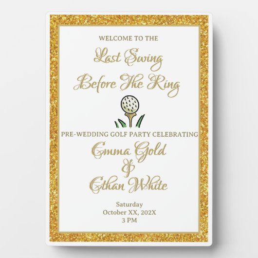 Wedding Golf Party Weekend White Gold Glitzer Fotoplatte (Vorderseite)