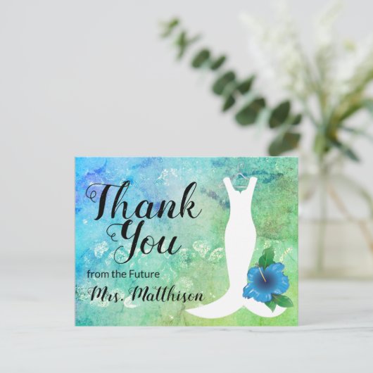 Wedding Gown Beach Themed Bridal Danke Postkarte (Stehend Vorderseite)