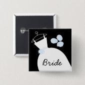 Wedding Gown Blue 'Bride' Black Square Button (Vorne & Hinten)