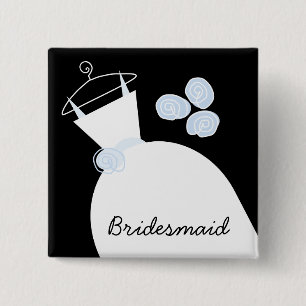 Wedding Gown Blue 'Bridesmaid' schwarzes Quadrat Button