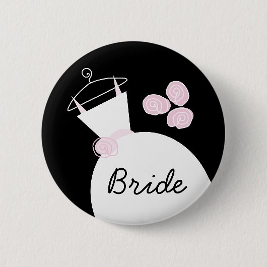 Wedding Gown Pink 'Bride' Knopf schwarz Button (Vorderseite)