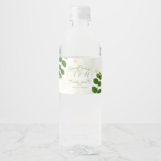 Wedding Green Chic Wasserflaschenetikett (Vorderseite)