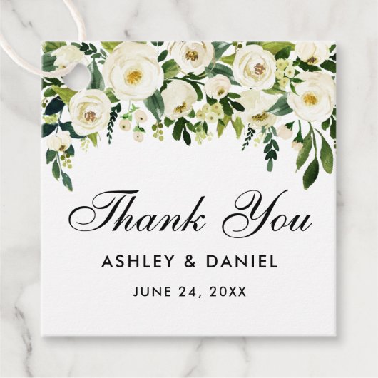 Wedding Green White Floral Vielen Dank Geschenkanhänger (Vorderseite)