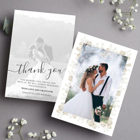 Wedding Greenery Calligraphy Script 2 Foto Dankeskarte