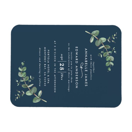 Wedding greenery Eucalyptus botanical navy blue Magnet (Horizontal)