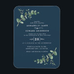 Wedding greenery Eucalyptus botanical navy blue Magnet<br><div class="desc">Eucalyptus Greenery foliage modern minimal elegant contemporary garden party Wedding magnet invite. Simple contemporary botanical design. Sage green,  navy blue,  black and white elegant modern colorway suits spring,  summer fall,  autumn and whiter wedding ceremonies.</div>