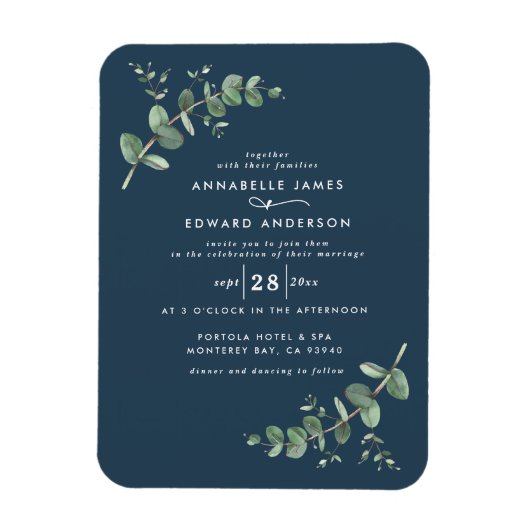 Wedding greenery Eucalyptus botanical navy blue Magnet (Vertikal)