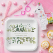 Wedding Greenery Eucalyptus Watercolor Personalize Pappteller (Party)