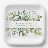 Wedding Greenery Eucalyptus Watercolor Personalize Pappteller (Vorderseite)