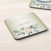 Wedding Greenery Leaves Pink Floral Gold Geometric Getränkeuntersetzer (Linke Seite)