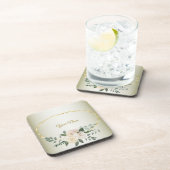 Wedding Greenery Leaves Pink Floral Gold Geometric Getränkeuntersetzer (Rechte Seite)