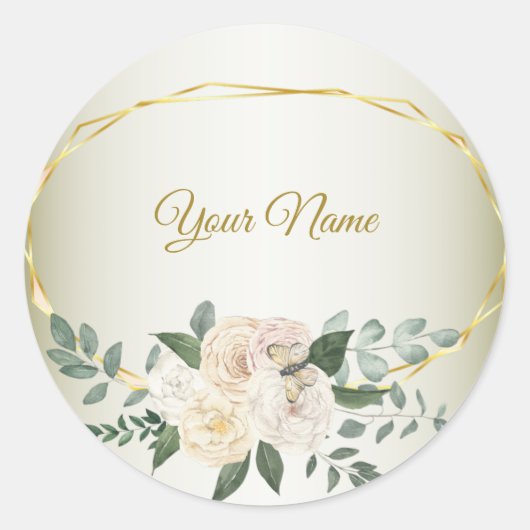Wedding Greenery Leaves Pink Floral Gold Geometric Runder Aufkleber (Vorderseite)
