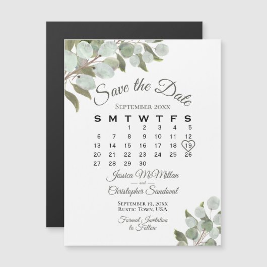 Wedding Greenery Save the Date Calendar Magnet (Vorne/Hinten)