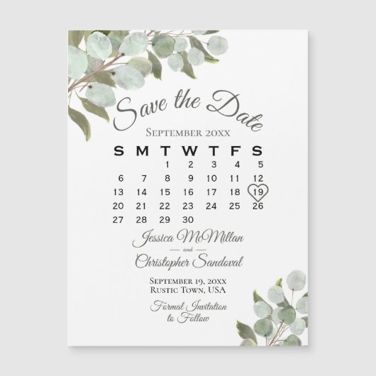 Wedding Greenery Save the Date Calendar Magnet (Vorderseite)