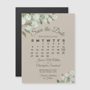 Wedding Greenery Save the Date Kalender Tan Taupe Magneteinladung