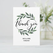 Wedding Greenery Wreath Flat Vielen Dank Dankeskarte (Stehend Vorderseite)