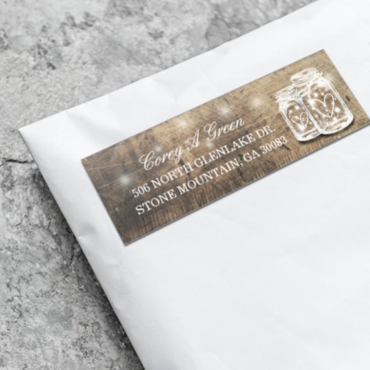 Wedding Guest Address Mason Jars Wood String Light Aufkleber