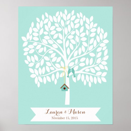 Wedding Guest Book Alternative Tree, blaue Blätter Poster (Vorne)
