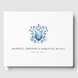 Wedding Guest Book Blue Mit Monogramm Wappen Gästebuch