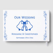 Wedding Guest Book Blue Sapphire Bells Scrollwork Gästebuch (Rückseite)