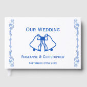 Wedding Guest Book Blue Sapphire Bells Scrollwork Gästebuch (Vorderseite)