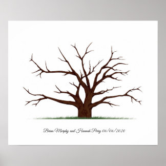 Wedding Guest Book Brown Fingerprint Tree Poster