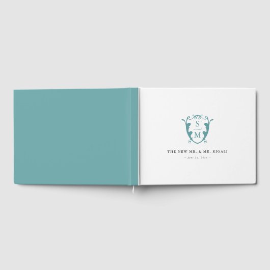Wedding Guest Book Custom Monogram Crest Turquoise Gästebuch (Voll)