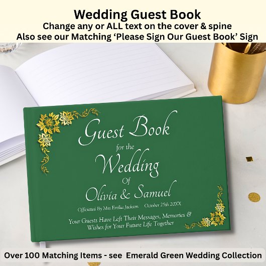 Wedding Guest Book Emerald Green & Gold Gästebuch