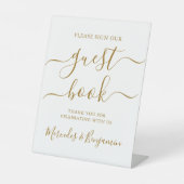 Wedding Guest Book Gold Elegante Kalligraphie Sockelschild (Vorderseite)
