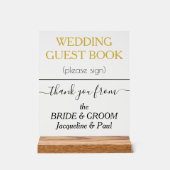 Wedding Guest Book Gold White NAMES Acrylschild (Vorderseite)