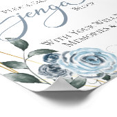 Wedding Guest Book Jenga Dusty Blue Floral Sign Poster (Ecke)