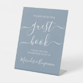 Wedding Guest Book Modernes Script Dusty Blue Sockelschild (Vorderseite)