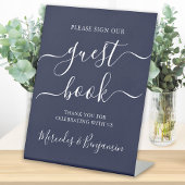 Wedding Guest Book Modernes Script Navy Blue Sockelschild
