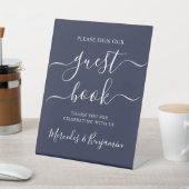 Wedding Guest Book Modernes Script Navy Blue Sockelschild (In SItu)