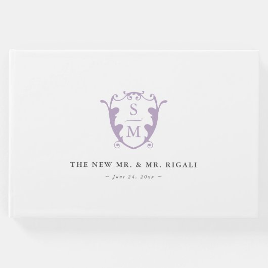 Wedding Guest Book Monogram Crest Lilac Gästebuch (Vorderseite)